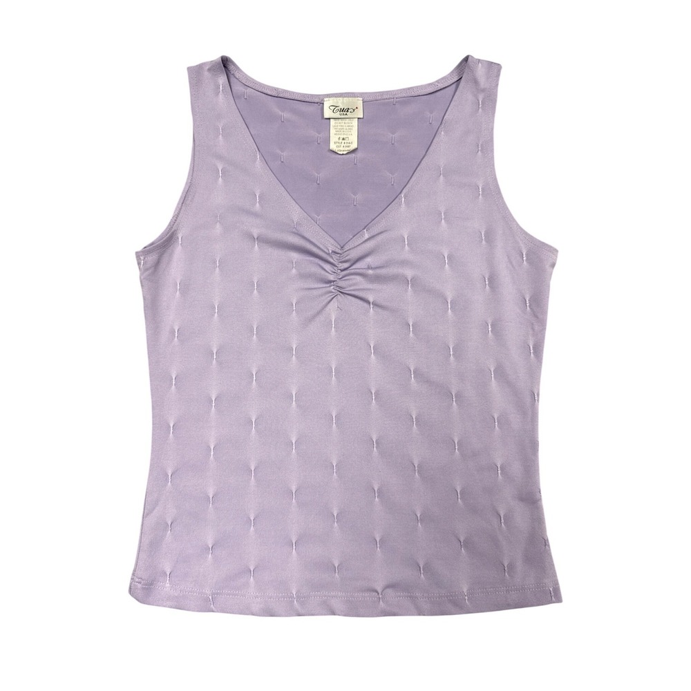 Vintage 2000s Tank Top Womens L Purple V-Neck Ruched babydoll Y2K Textured Fairy